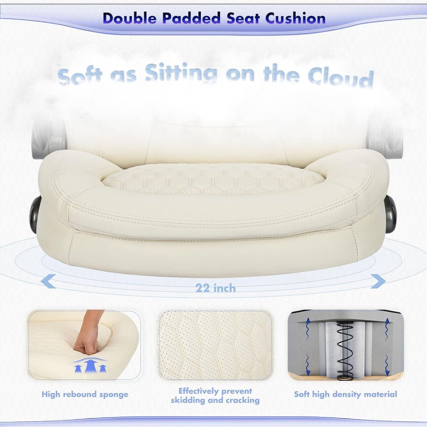 Ivory Ergonomic High Back Office Chair With Leather Seat