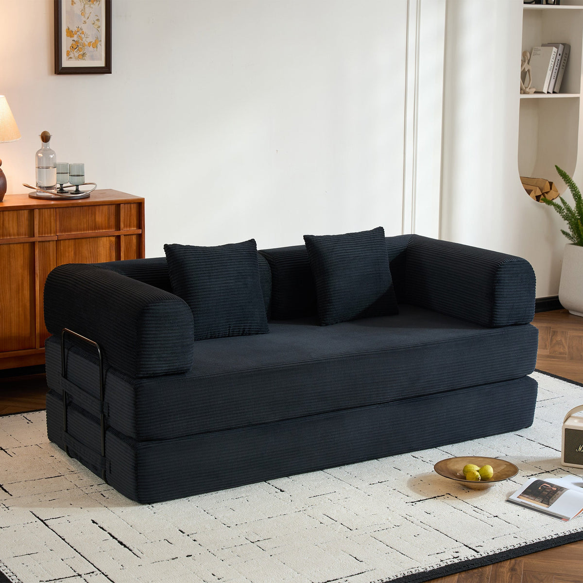 Convertible Sleeper Sofa Bed with Cylindrical Pillow