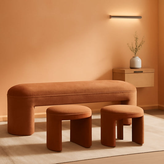Brown Upholstered 53Inches Storage Ottoman Bench Stools