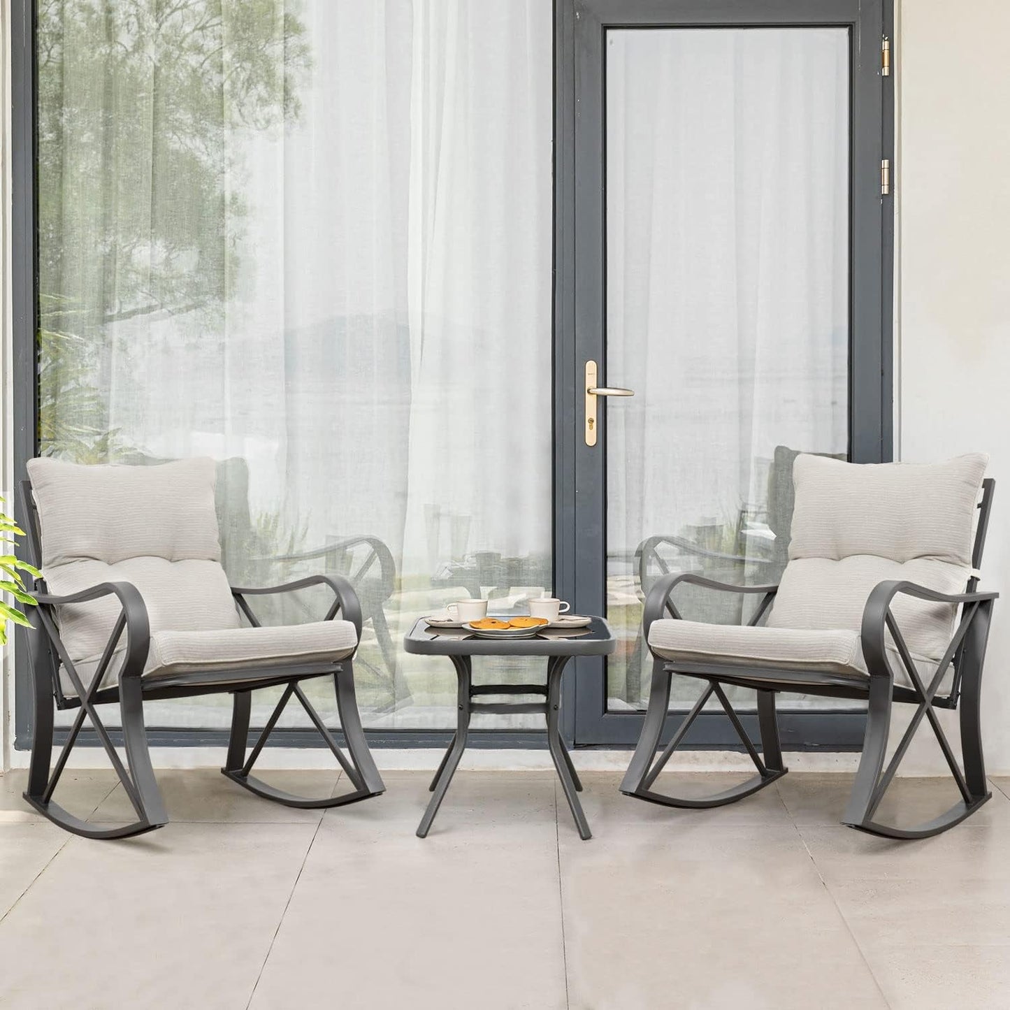 Three Piece Outdoor Bistro Set with Rocking Chairs