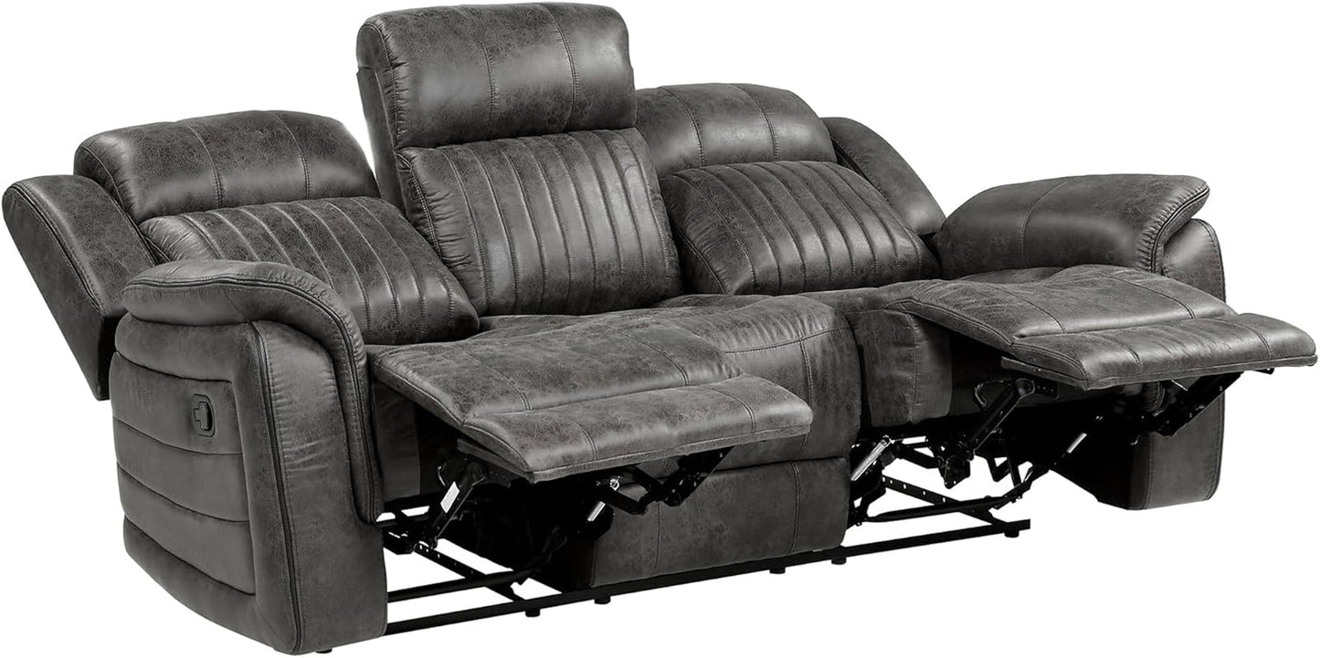 3 Piece Recliner Living Room Set In Brownish Gray Microfiber