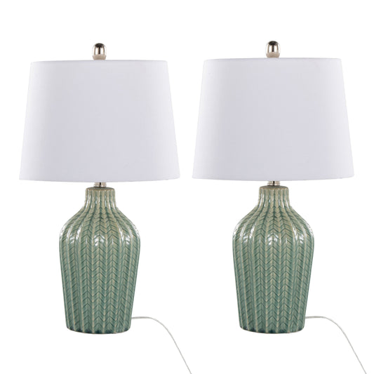 Rockwell 23" Contemporary Ceramic Table Lamps in Sage - Set of 2