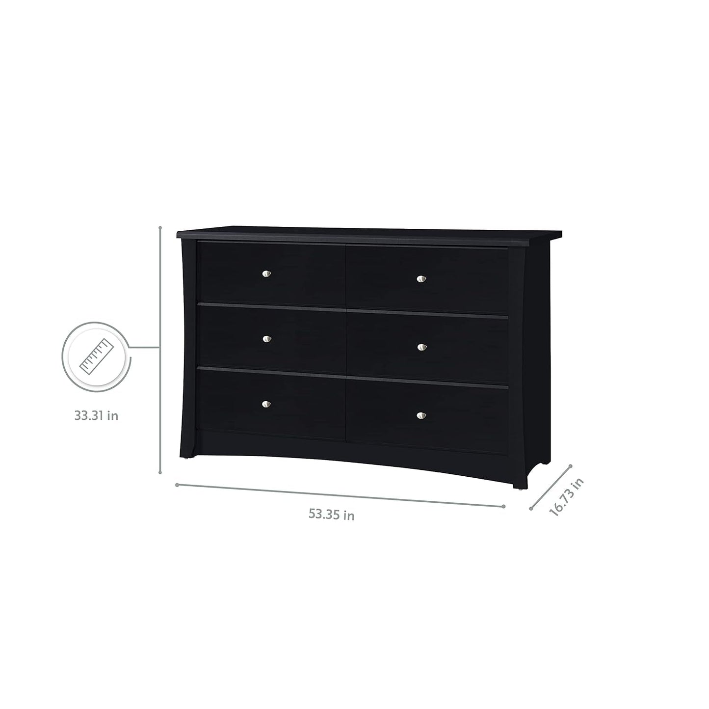 Crescent 6 Drawer Double Dresser Black GREENGUARD Gold