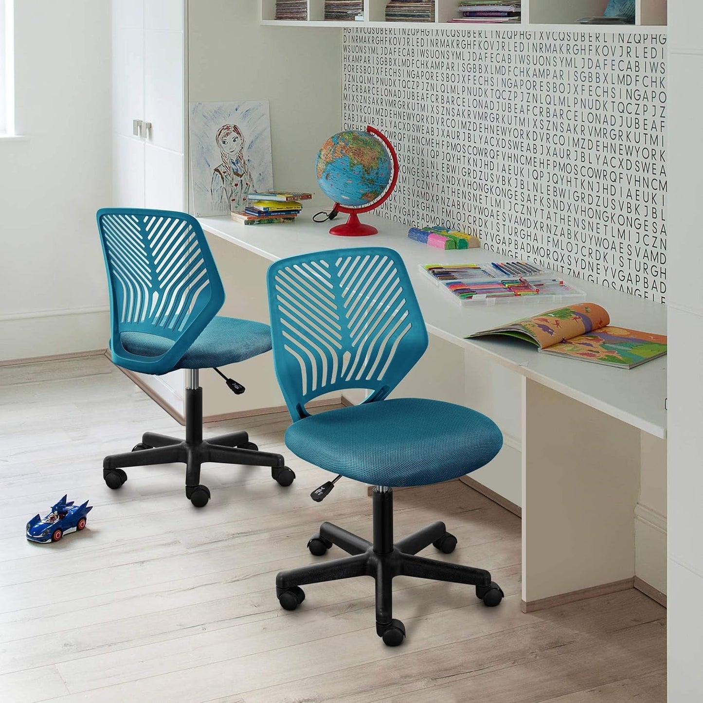 Turquoise Low Back Desk Chair With Lumbar Support And Adjustable Height