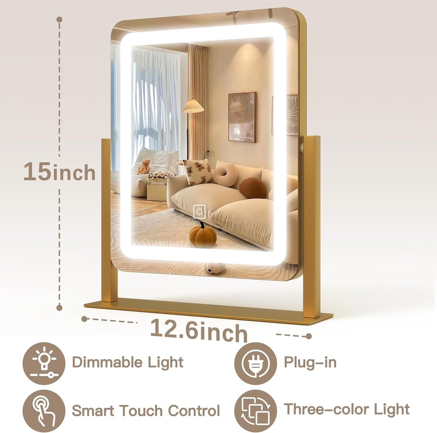 Vanity Makeup Mirror With Lights 12.6x15 Gold Touch Control