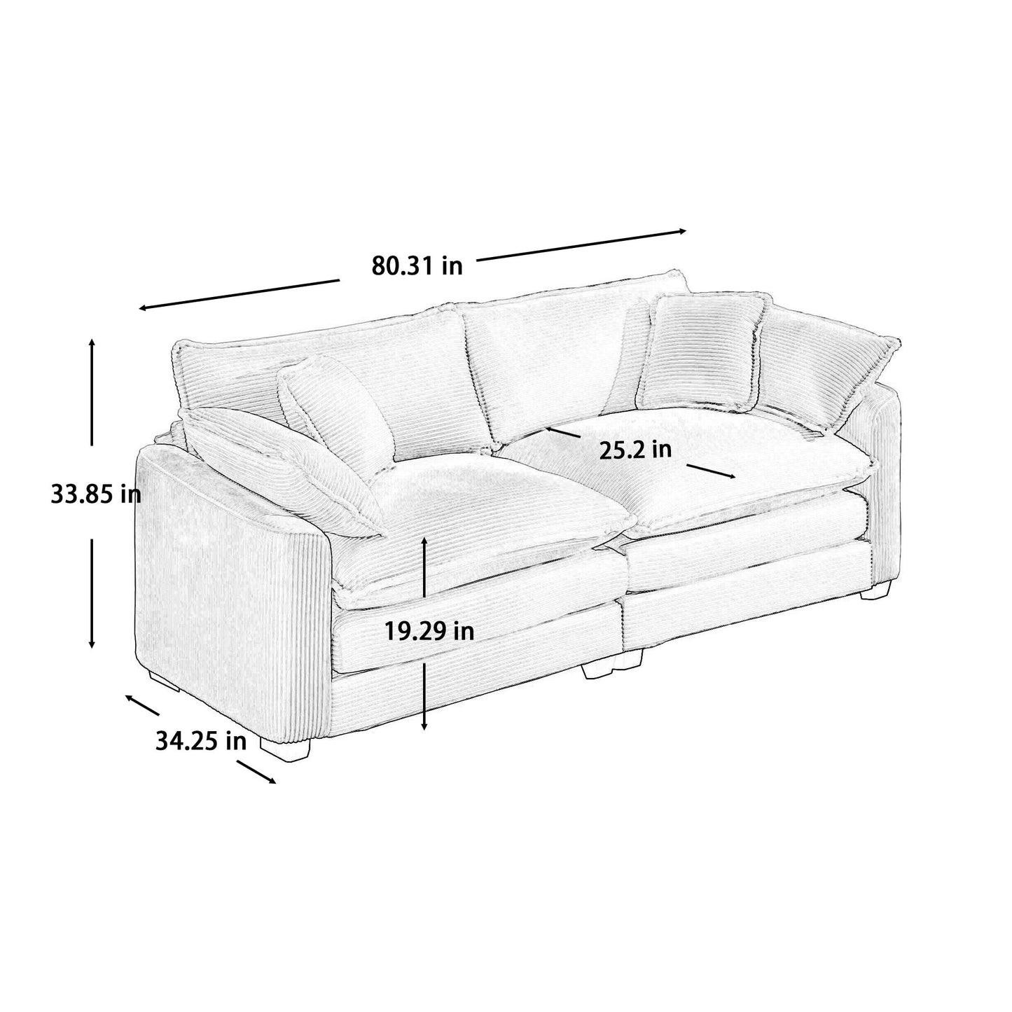 Modern Fabric Living Room Sofa 2 Seater