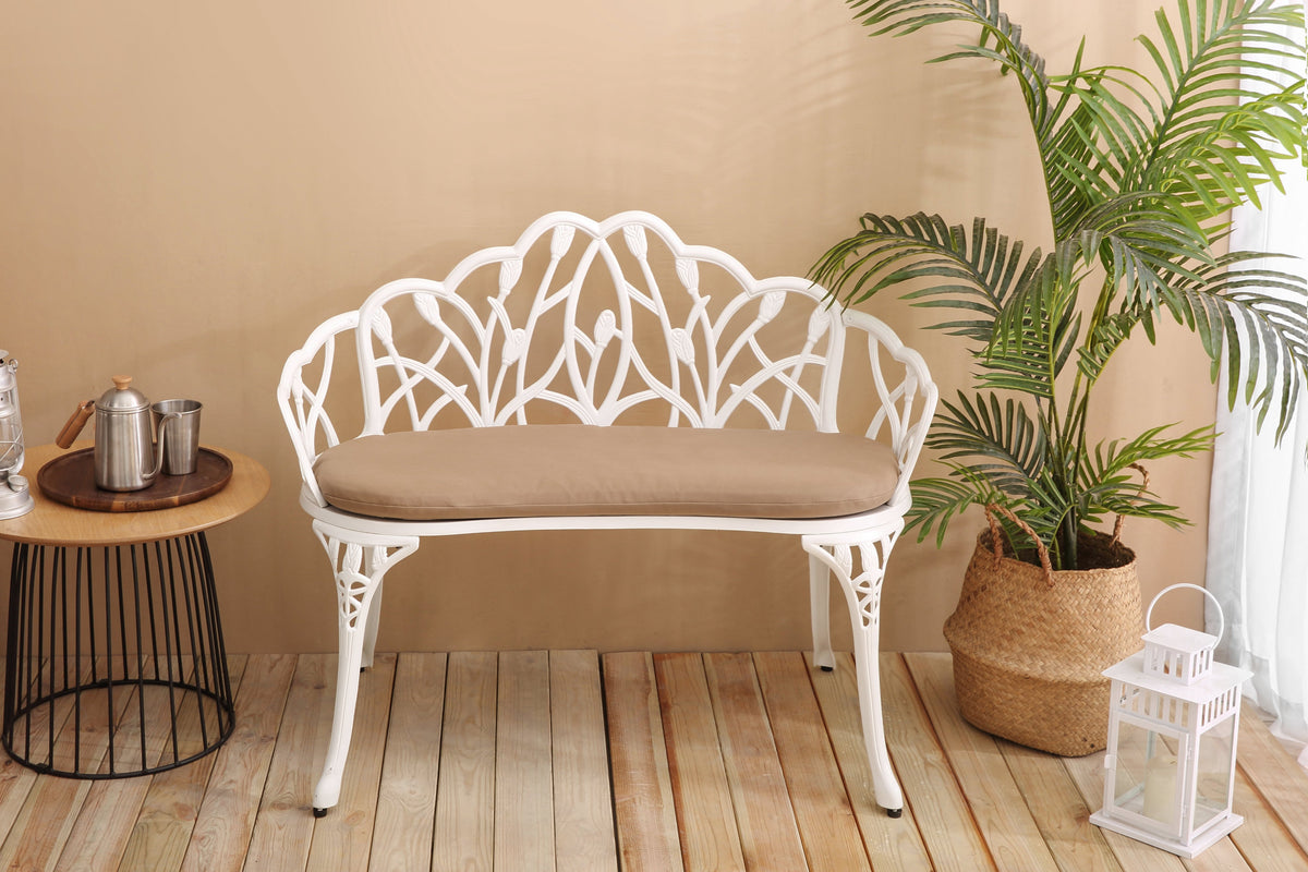 Tulip Patio Garden Bench - Cast Aluminum with Floral Backrest