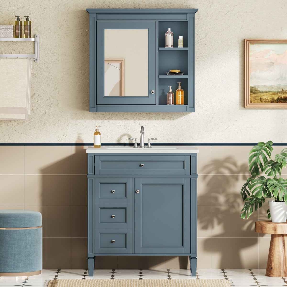 30'' Bathroom Vanity with Top Sink and Mirror Cabinet