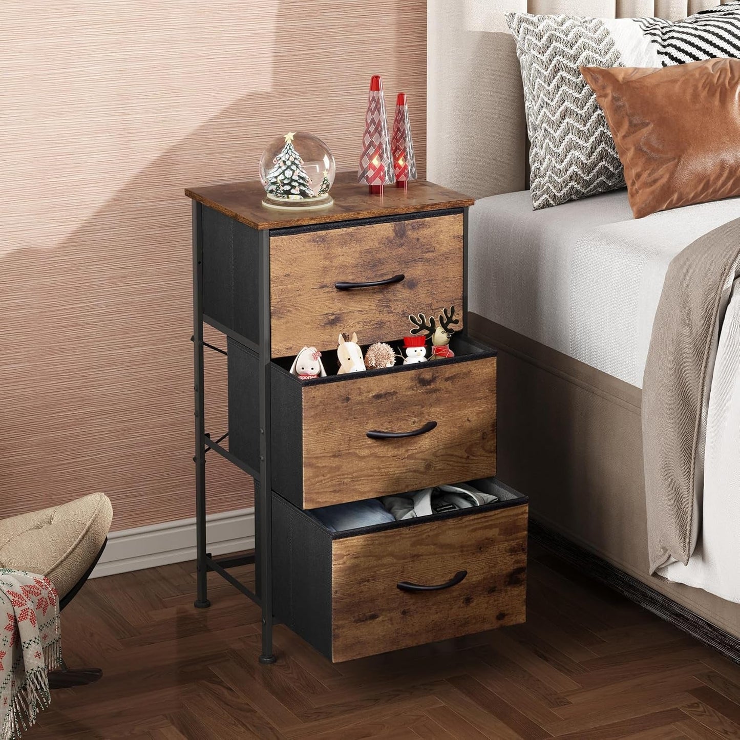 Dresser With 3 Drawers Rustic Brown Wood Grain Finish