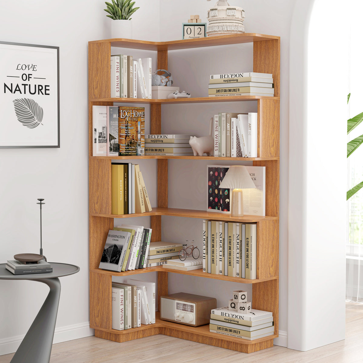 90cm Extended Size 5-Tier L-Shaped Corner Bookshelf