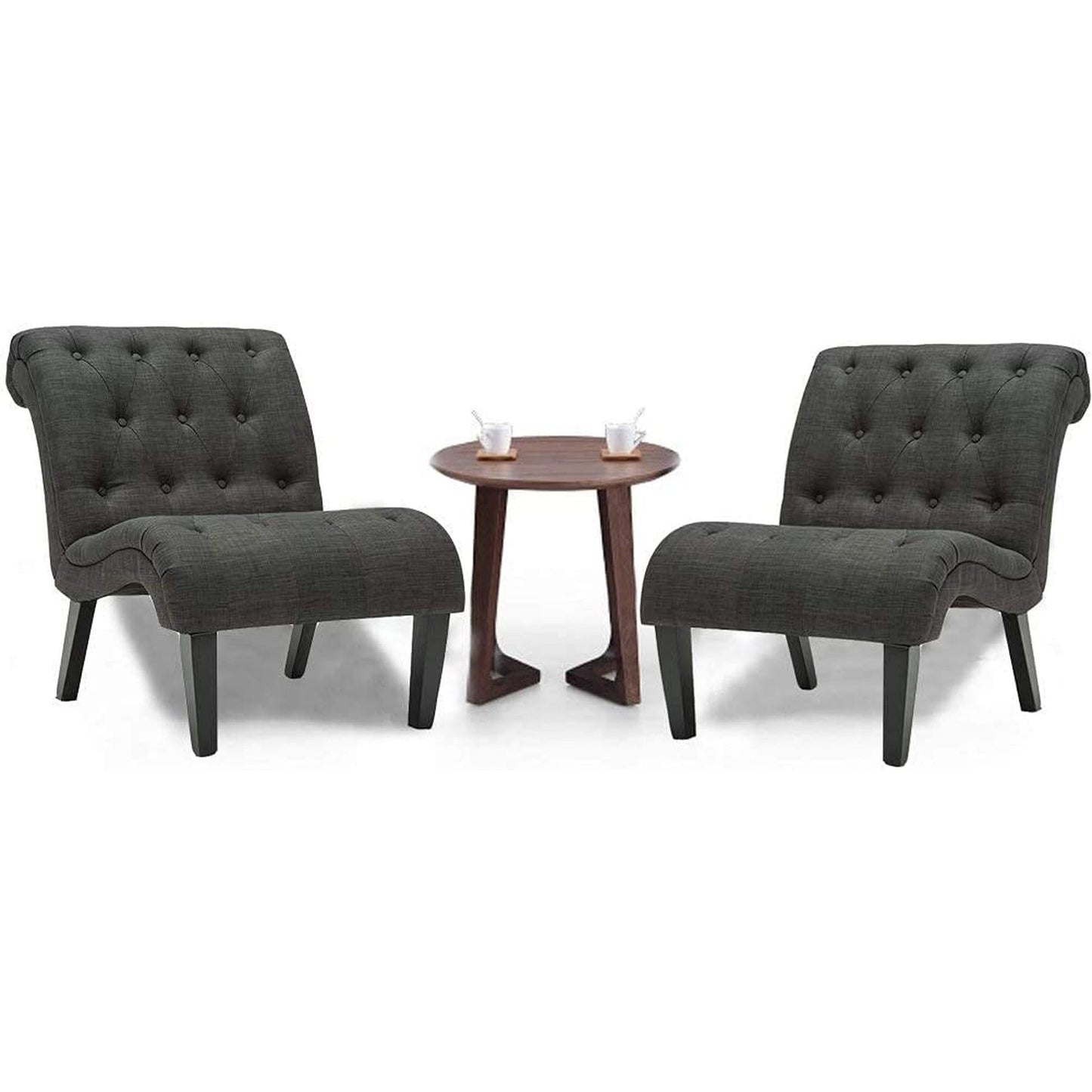 Set Of 2 Button Tufted Slipper Chairs For Living Room