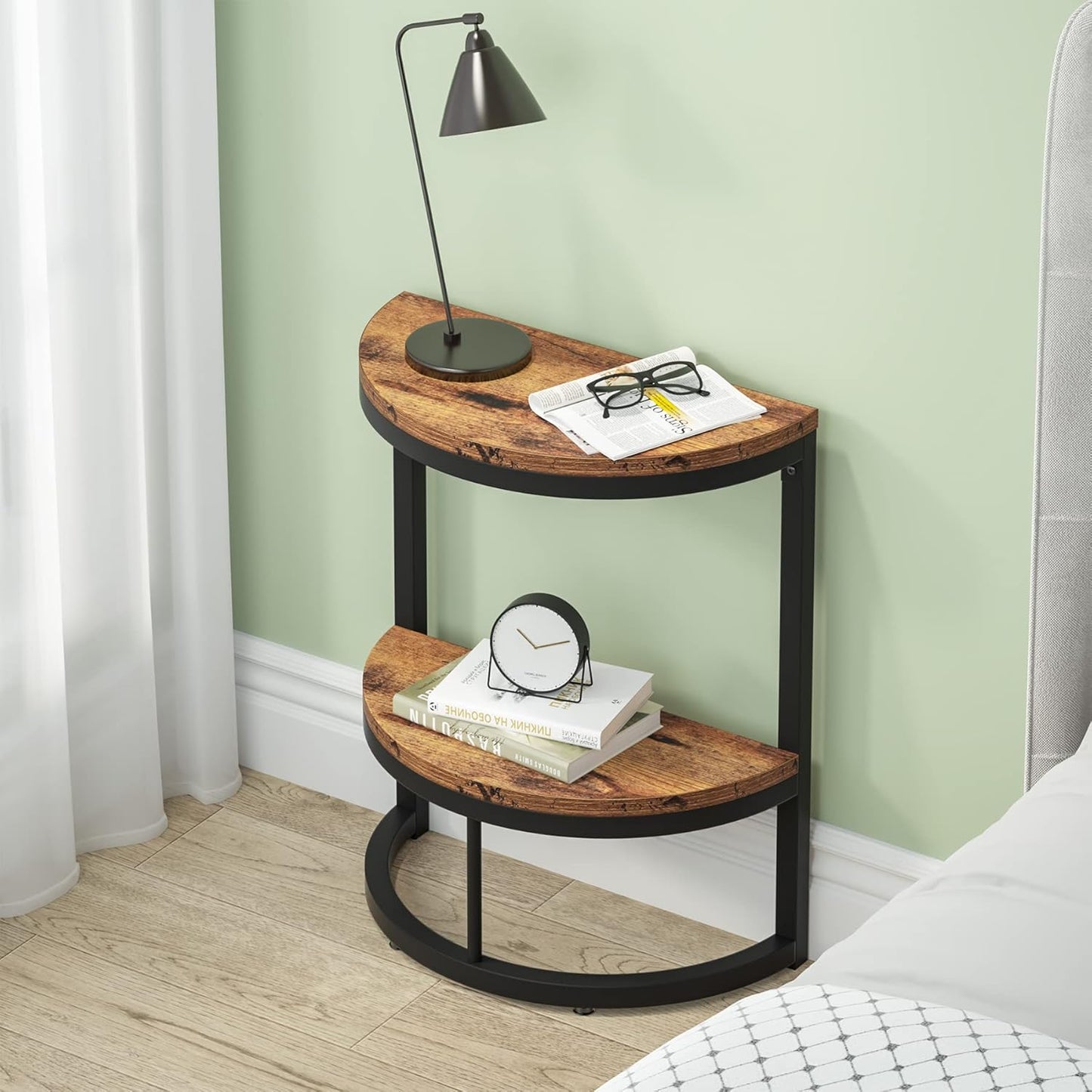 Slim Half Moon 2-Tier Semi-Circle End Table, 19.69" Rustic