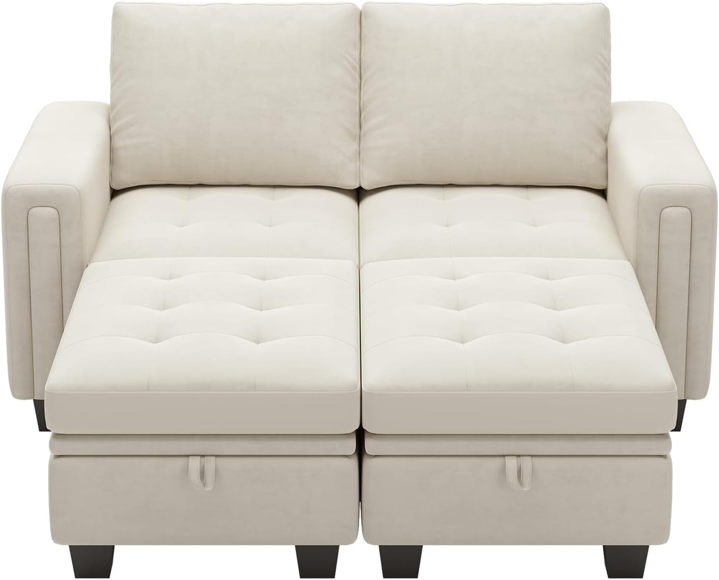 Beige Velvet Modular Sectional Sofa With Storage Sleeper
