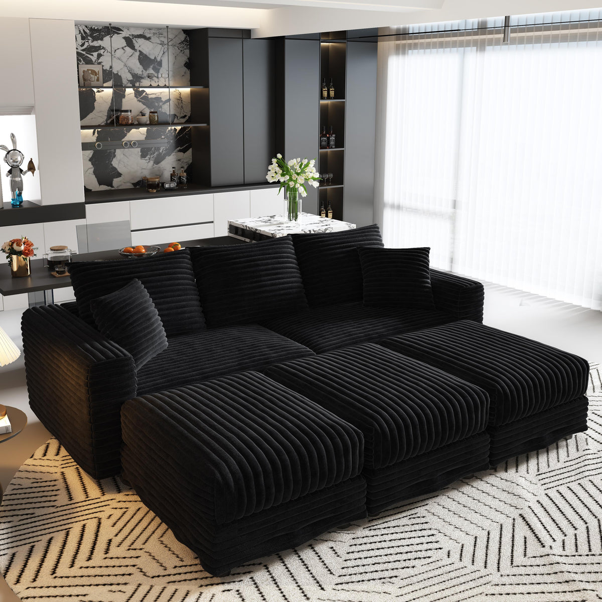 82.7" Plush Corduroy 3-Seat Sofa
