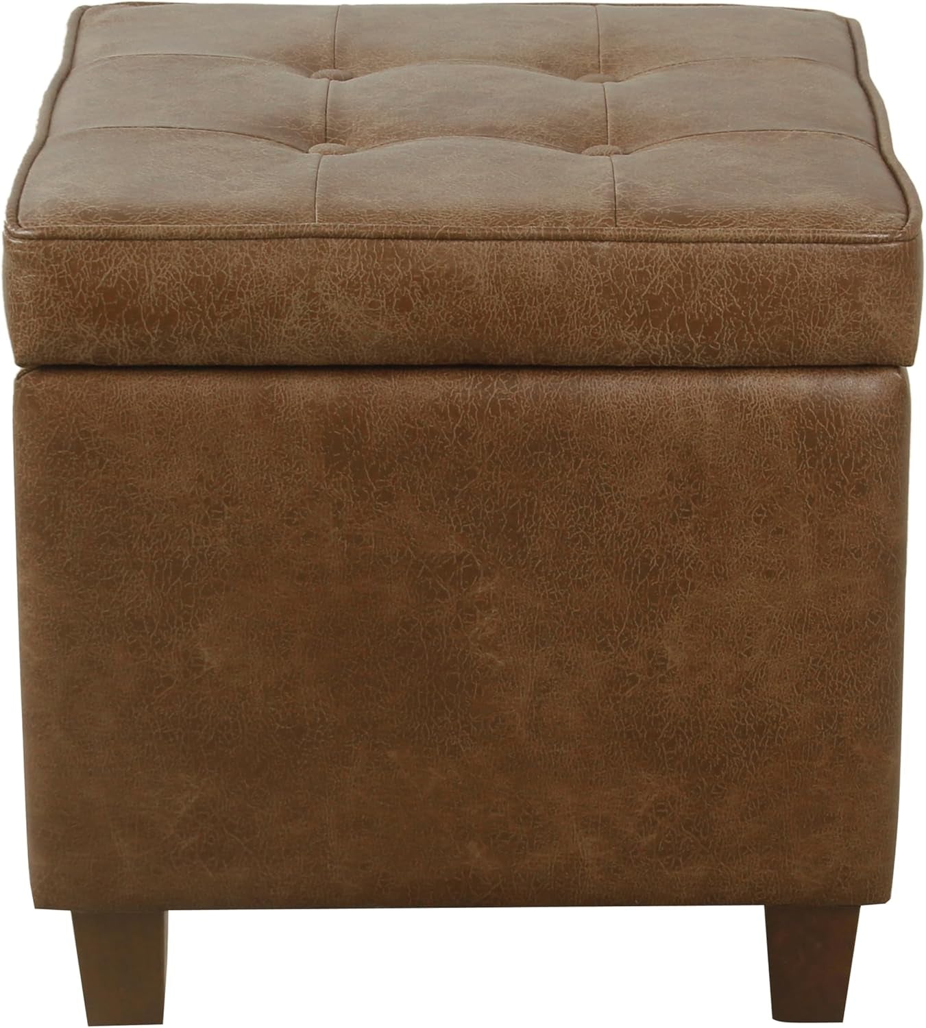 Small Distressed Brown Faux Leather Storage Ottoman