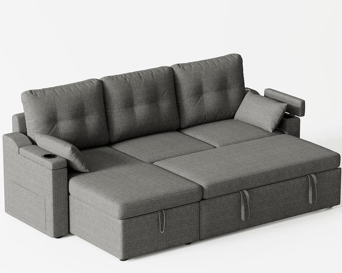 Charcoal LShaped Convertible Sleeper Sofa USB Ports
