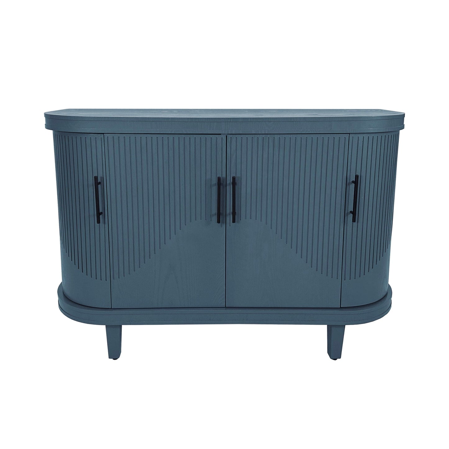 Curved Sideboard Wooden Console Table With 4 Doors And Adjustable Shelves For Living Room - Blue
