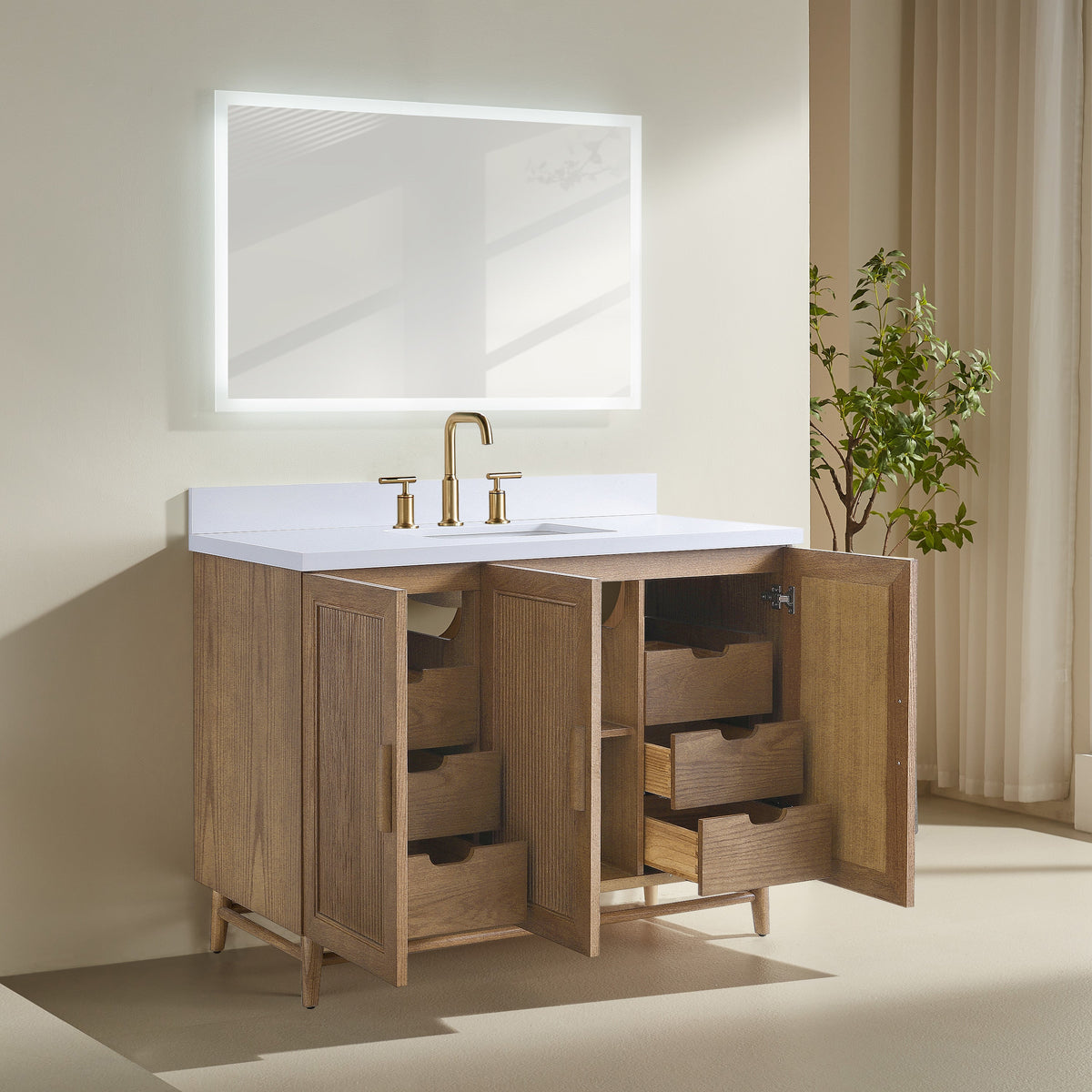 48'' Freestanding Single Sink Light Coffee Bathroom Vanity