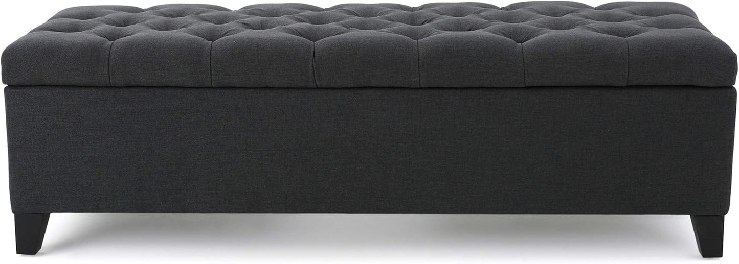 Dark Grey Tufted Fabric Storage Ottoman 17.5 In Depth