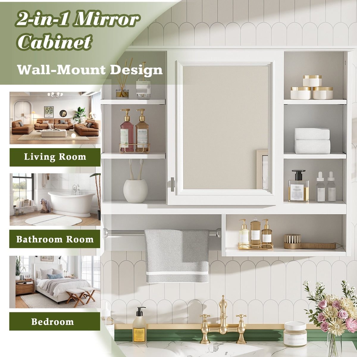 35 inch Wall-Mount 2-in-1 Mirror Cabinet