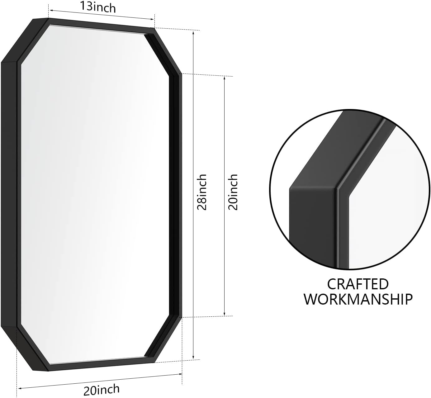 Octagon Black Wall Mirror 20x28 Metal Framed Wall Mounted