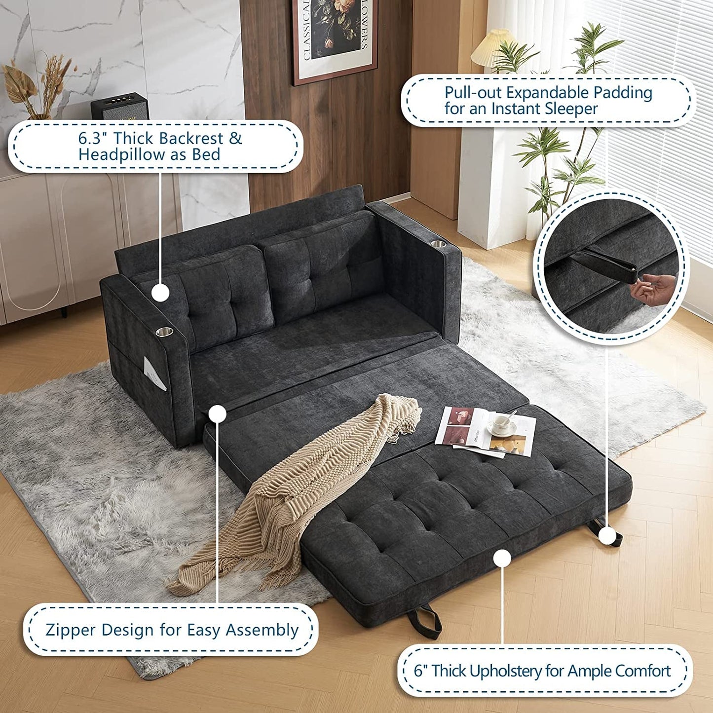 Full Size Futon Sofa Bed Convertible For Living Room