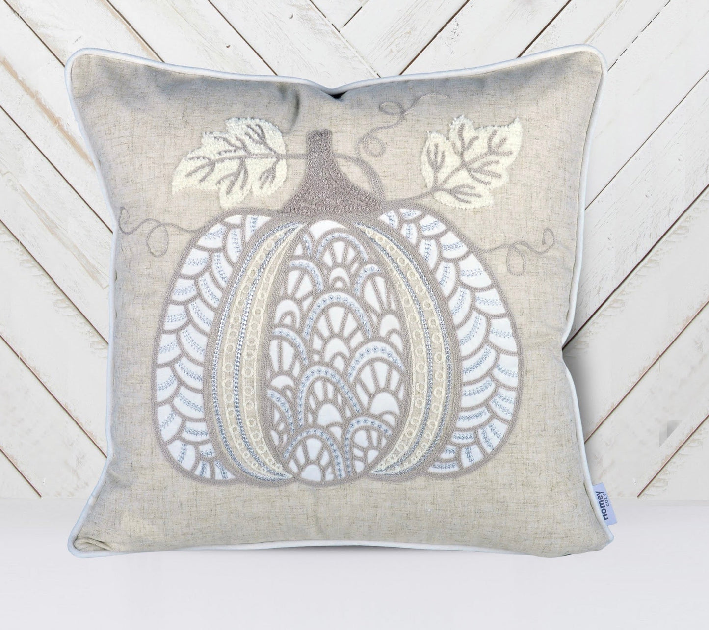 Lace Embroidered Pumpkin Throw Pillow – Neutral Fall Accent Cushion Set of 2