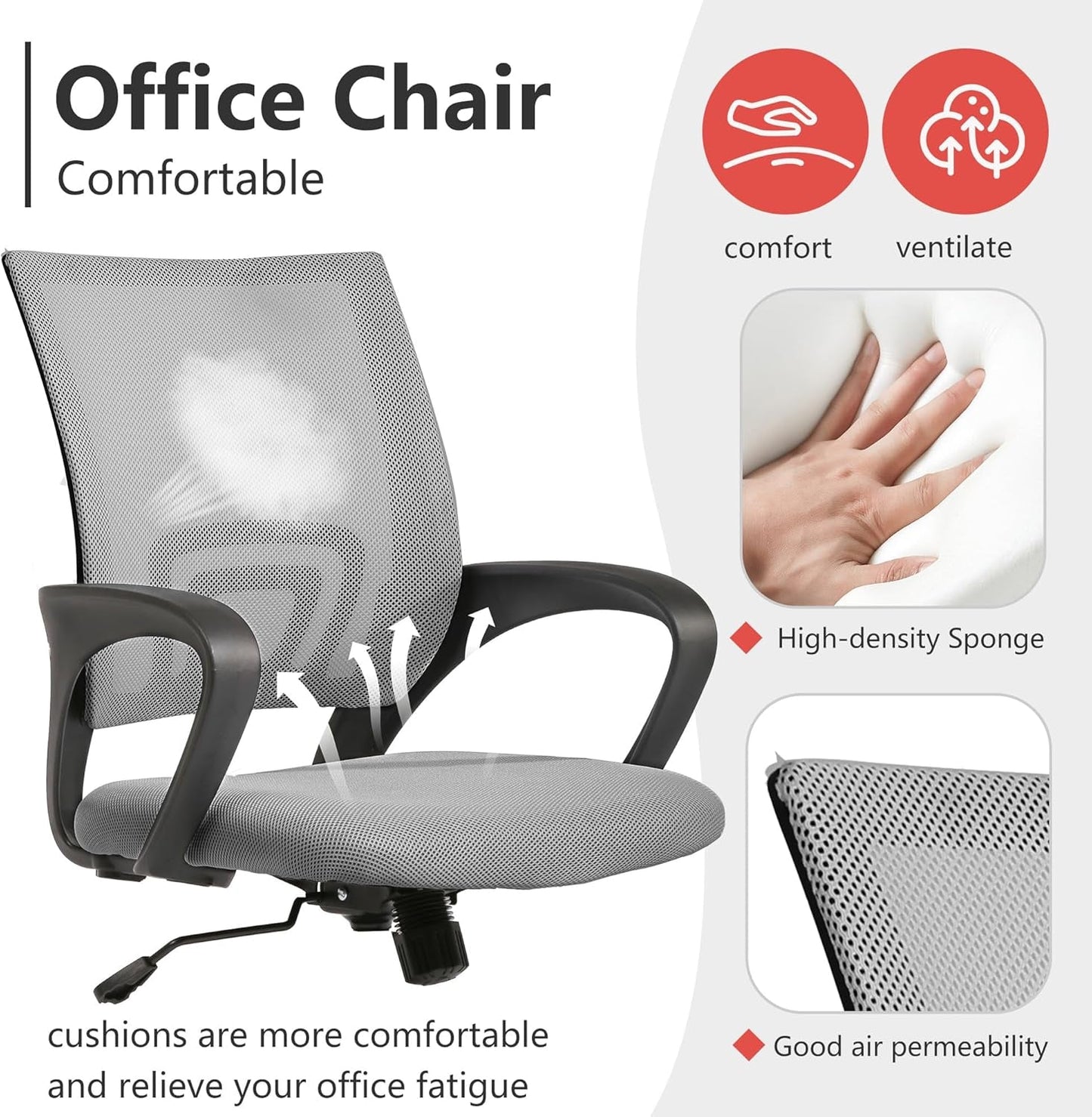 Ergonomic Mesh Office Chair With Lumbar Support Grey