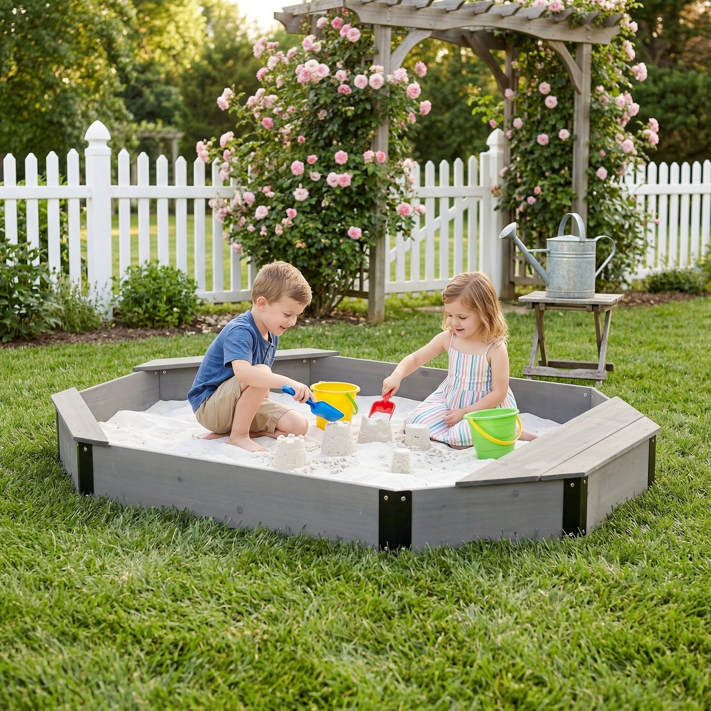 Octagon Sandbox with Storage for Kids