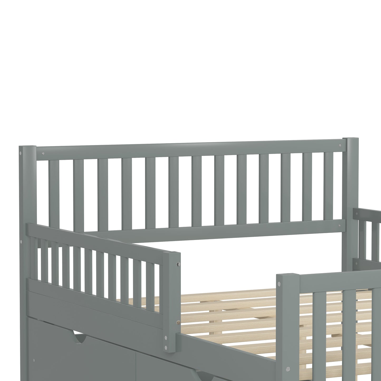 Full Size Wood Platform Bed with Guardrails on Both Sides and Two Storage Drawers