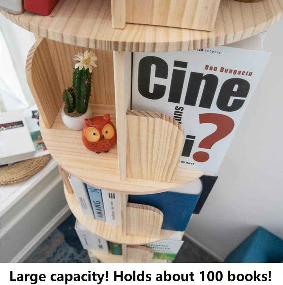 Rotating Bookshelf 360 Display 4 Tier Bookcase Solid Wood