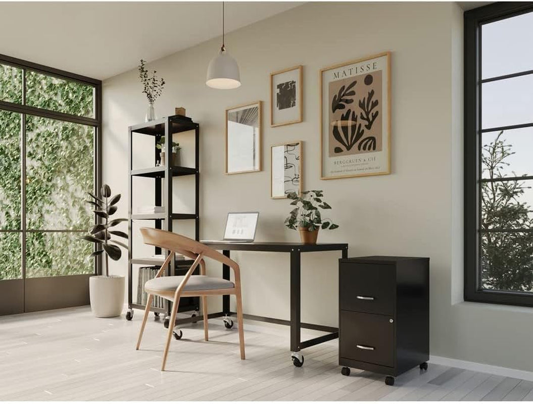 Two-Drawer Mobile File Cabinet Black With Locking Drawers 14.2 X 18 X 26.5 Inches Steel