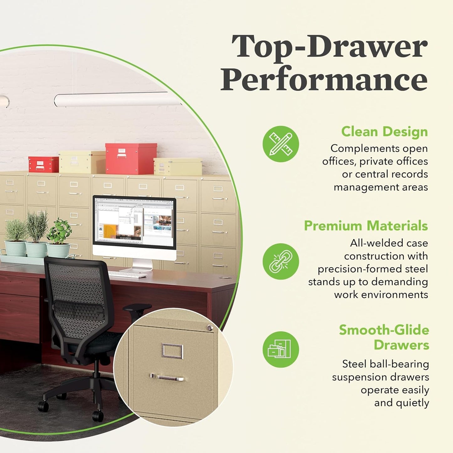 4-Drawer Vertical Locking Metal File Cabinet 25 Deep Putty
