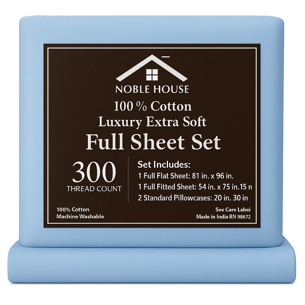 4-Piece 100% Cotton Solid Sheet Set – 300 Thread Count, Luxury Extra Soft