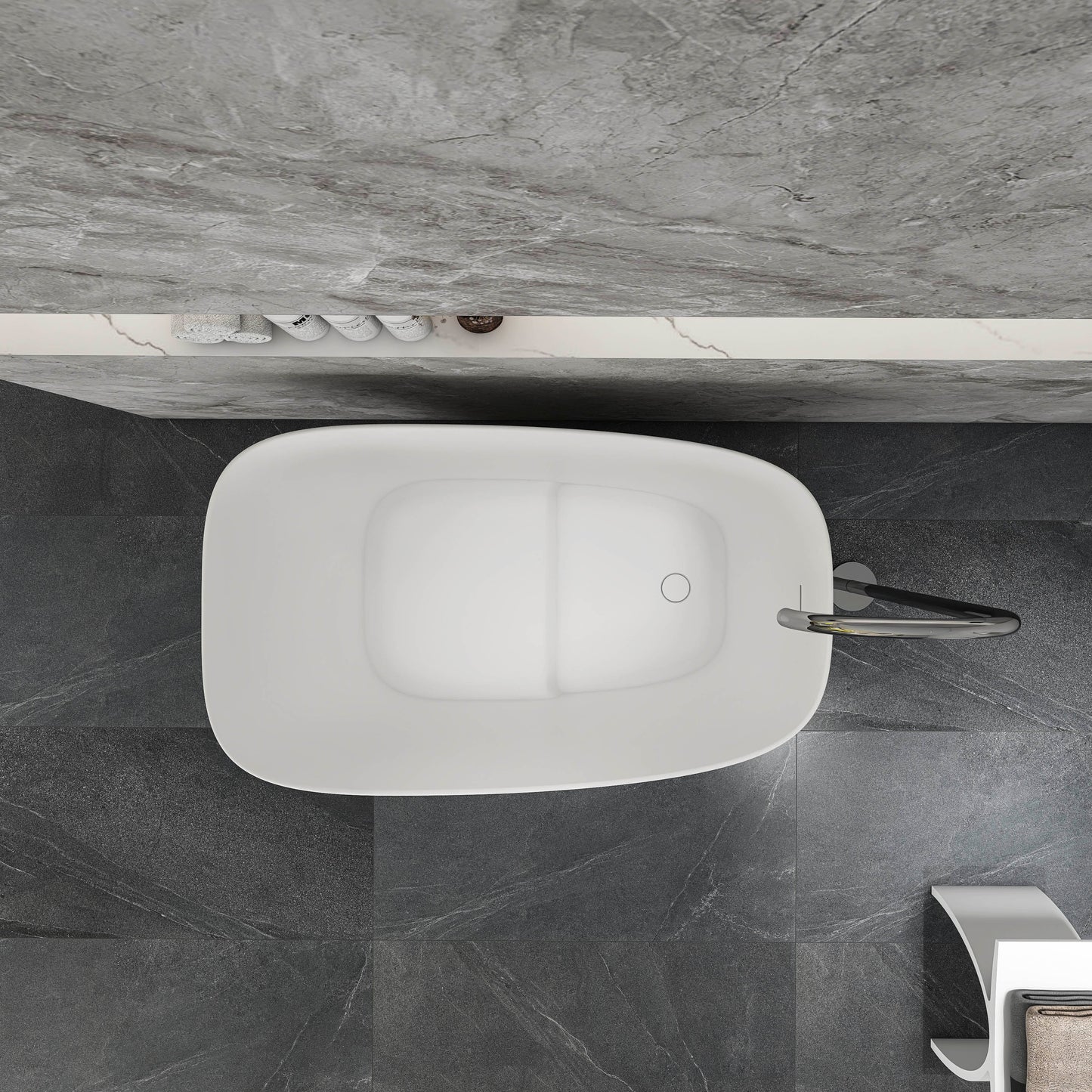 51-Inch Freestanding Solid Surface Deep Soaking Bathtub with Seat