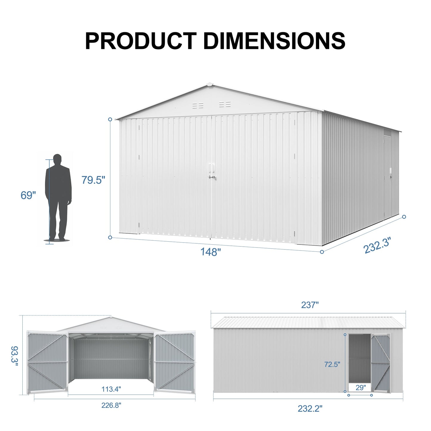 Outdoor Storage Shed 20x13 FT - Metal Garden Shed