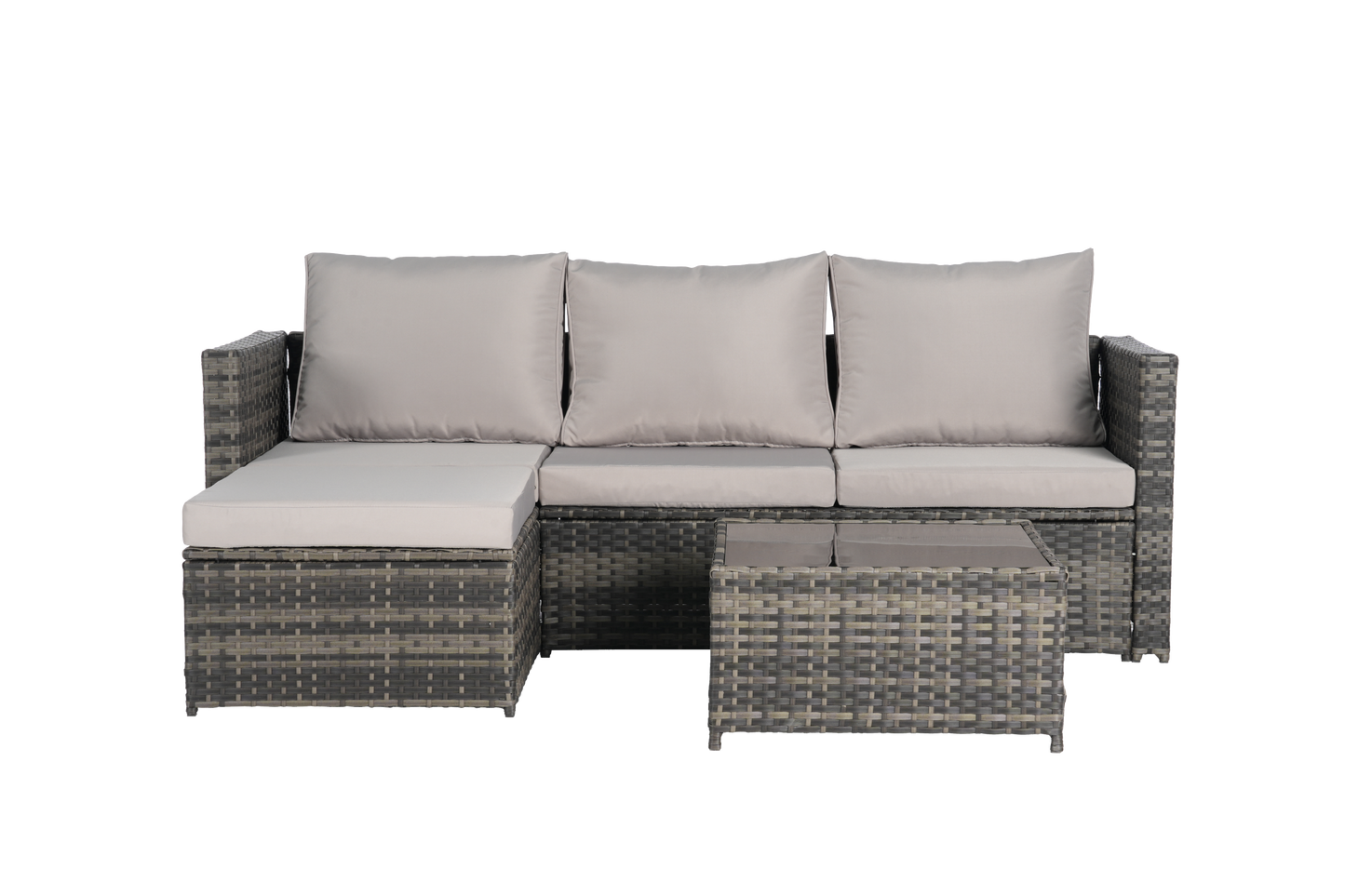 2 Pieces Patio Furniture Set with Woven Sectional and Ottoman