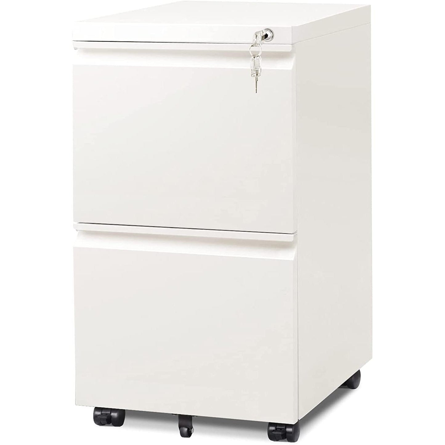 White Lockable File Cabinet With 2 Drawers Under Desk