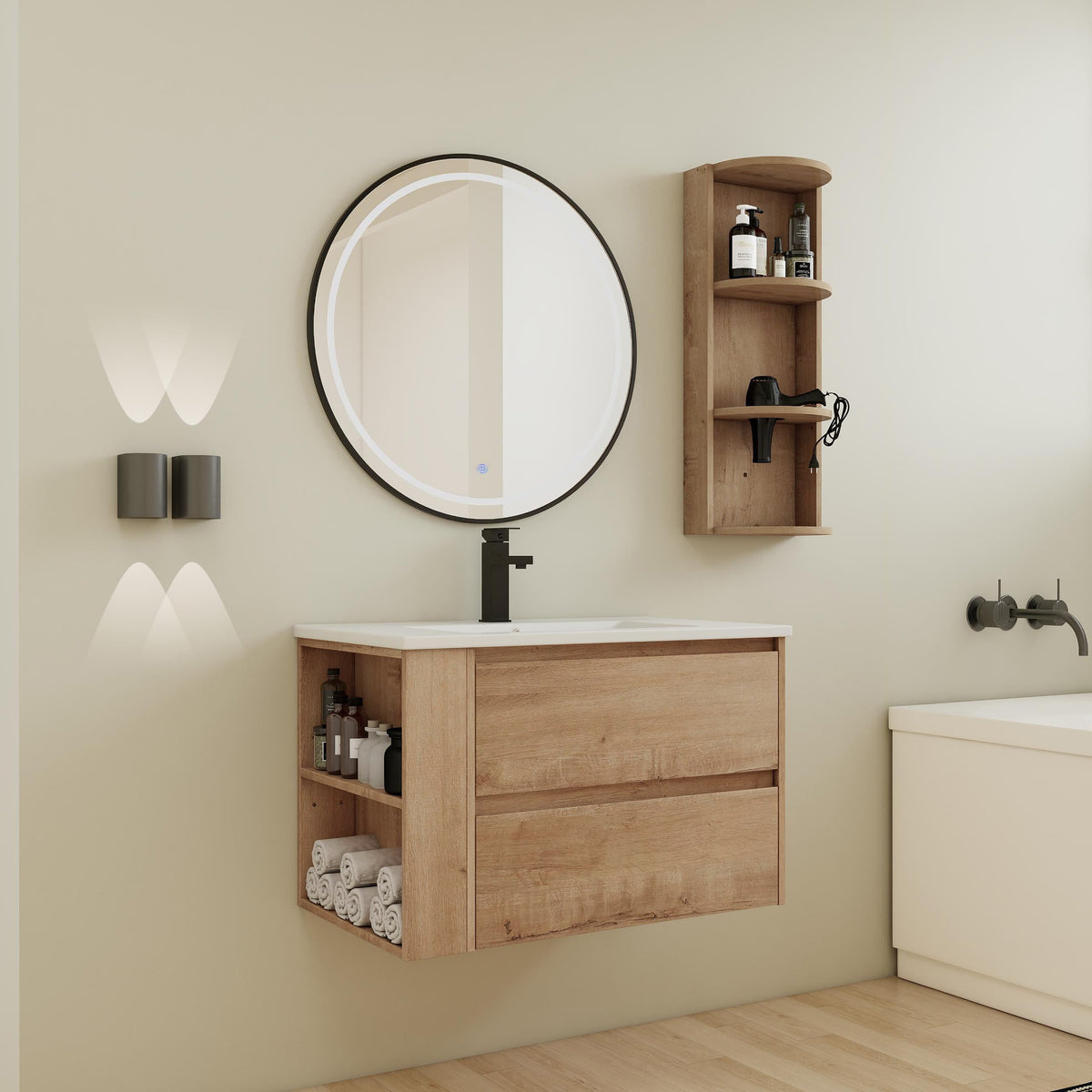 30" Wall-Mounted Bathroom Vanity With Sink and Storage Rack