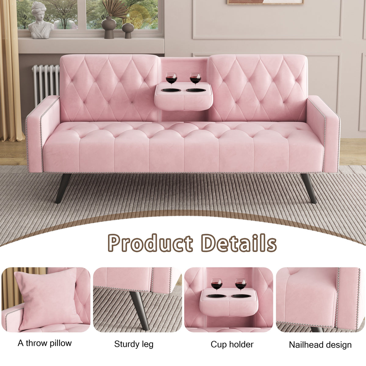 1730 Sofa Bed with Armrest and Two Cup Holders