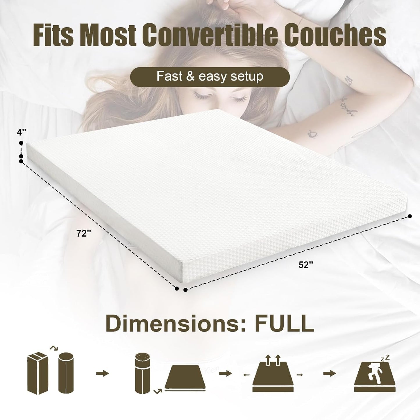 Full Size Sofa Mattress 52x72x4 Removable Washable