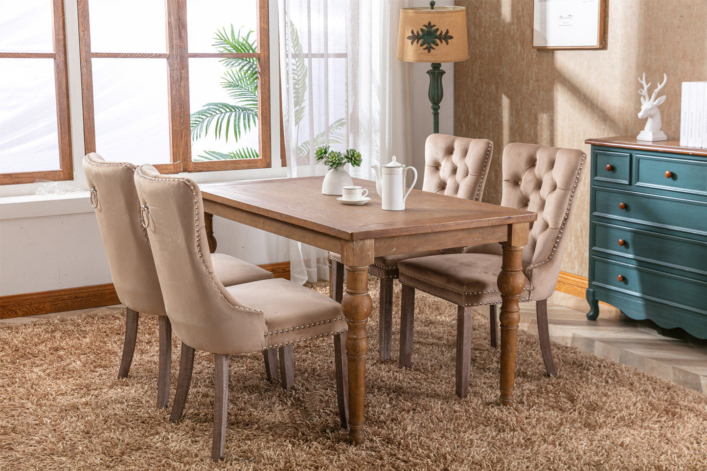 Nikki Collection Modern Tufted Velvet Upholstered Dining Chair - 2 Pieces, Khaki