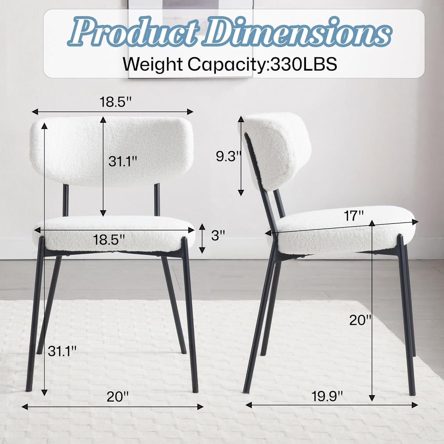 White Boucle Upholstered Dining Chairs Curved Back