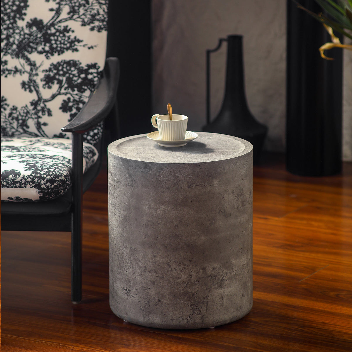 Modern Faux Concrete Round Corner Accent Table