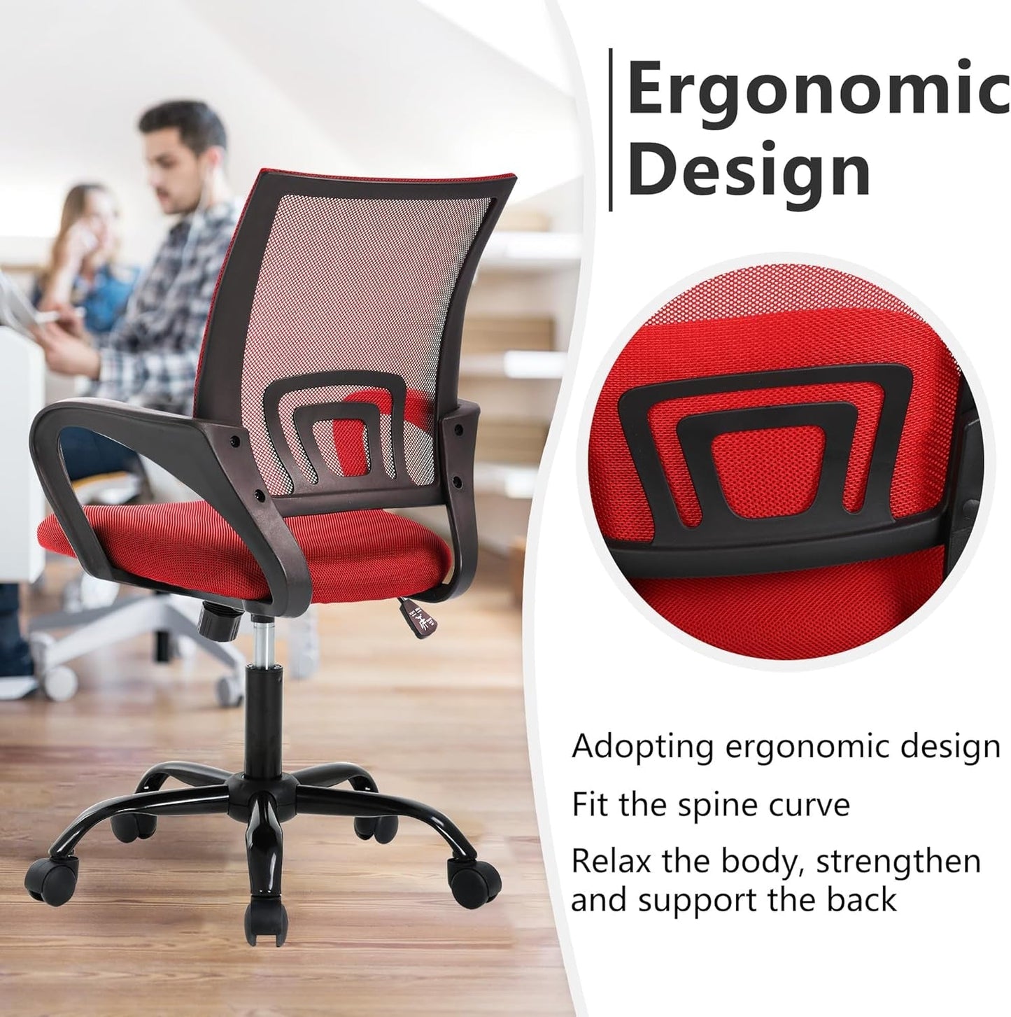 Ergonomic Mesh Office Chair With Lumbar Support Red