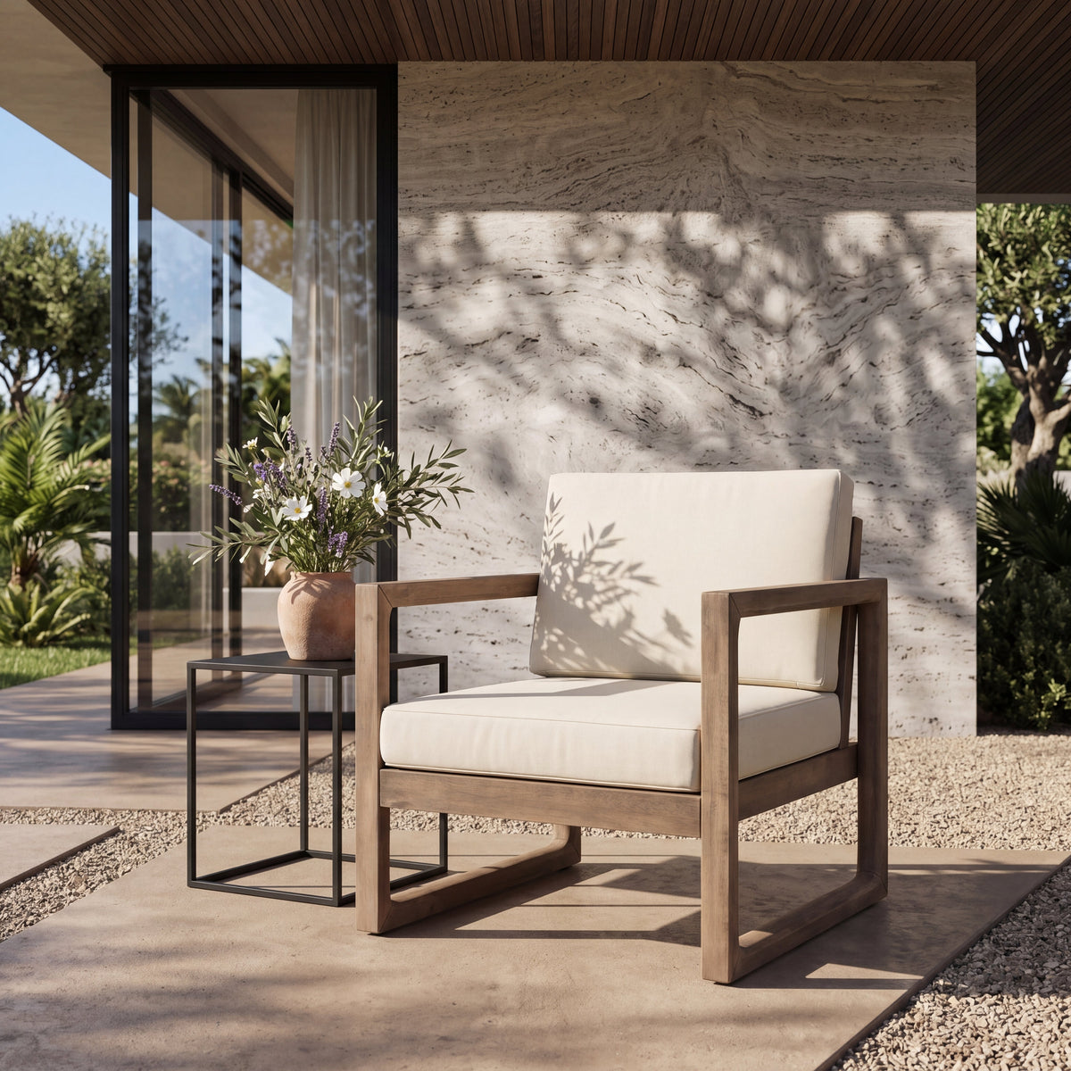 Outdoor Acacia Wood Patio Club Chair