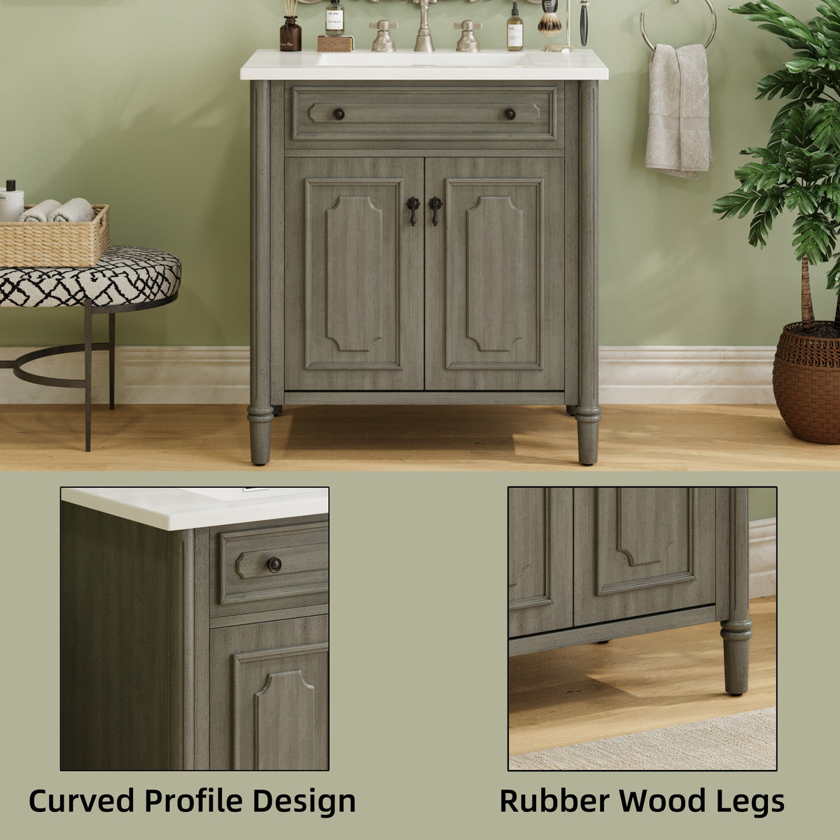30 Inches Vintage Bathroom Vanity with Sink