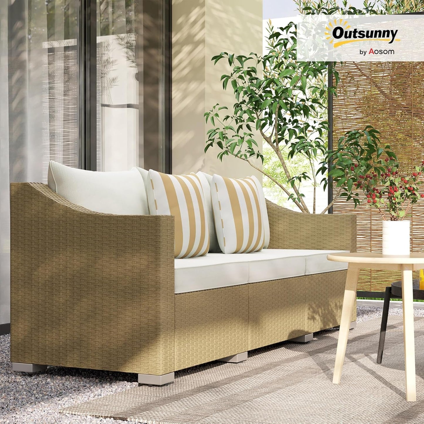 Comfortable All Weather Wicker Patio Sofa with Cushions