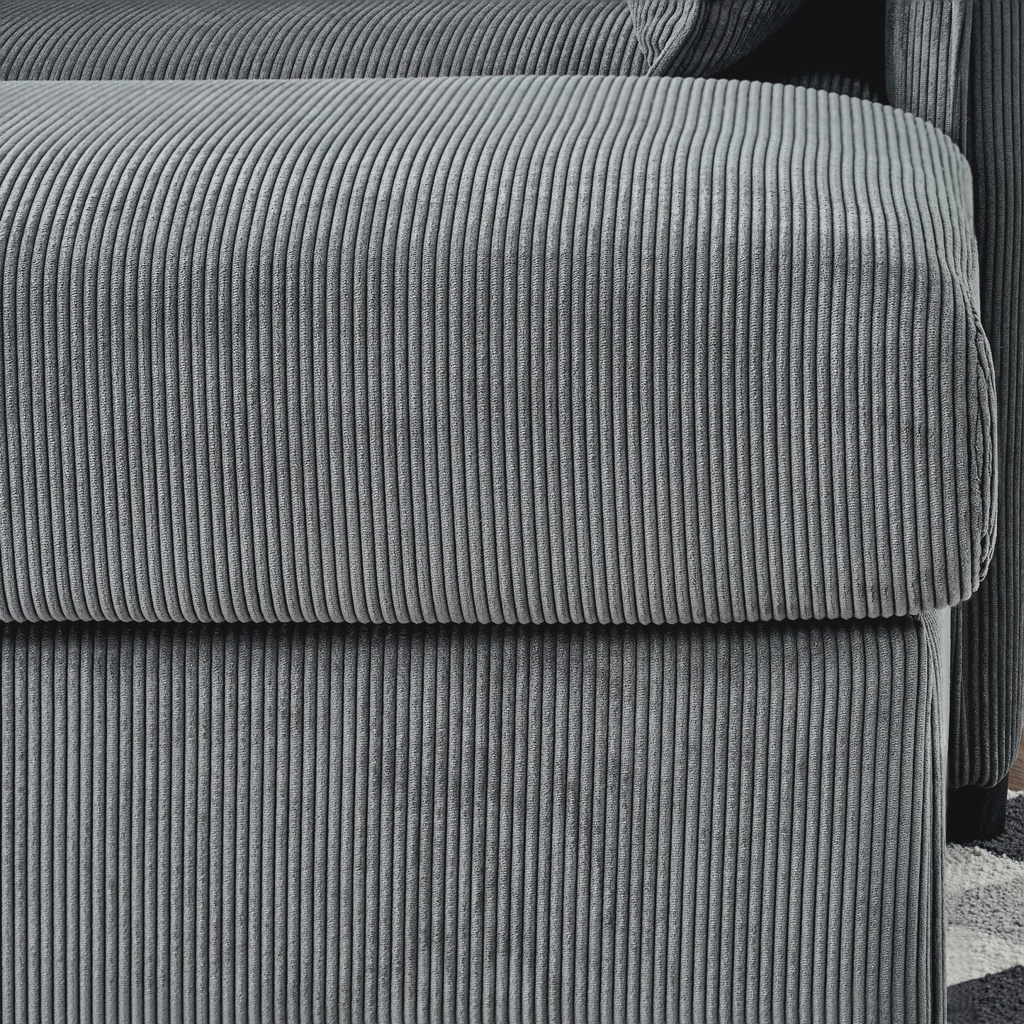 Comfy Corduroy Oversized Chaise Lounge Chair with Ottoman and Storage