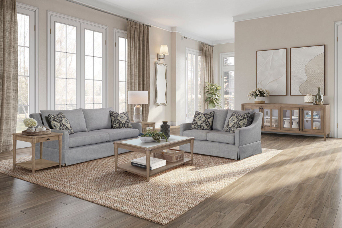 Sofa with Skirt and Reversible Cushions and 2 Pillows